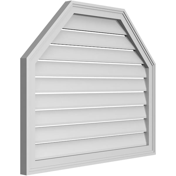 Octagonal Top Surface Mount PVC Gable Vent W/ 2W X 1-1/2P Brickmould Frame, 34W X 28H